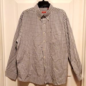 IZOD Button Down Men's Navy Blue/Gray Plaid White Long Sleeve - Size XL